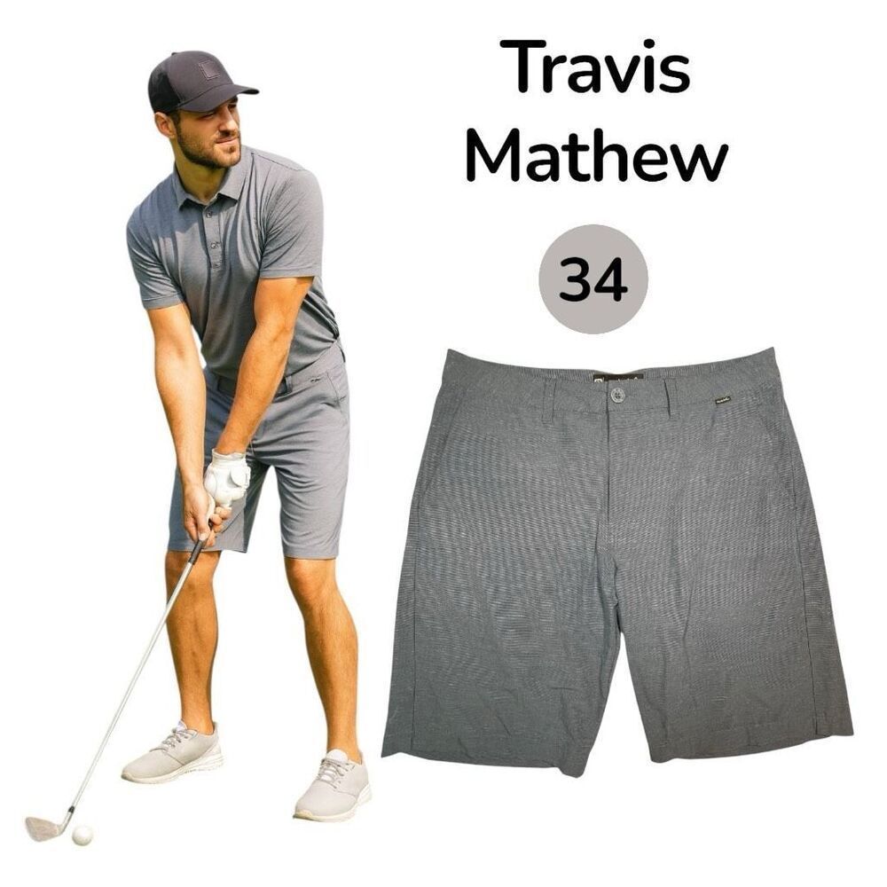 Travis Mathew Men's Flat Front High Rise Bermuda Golf Shorts Gray Size 34